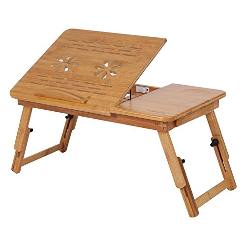 GOTOTOP Mesa para portátil de bambú Mesa de Cama, Mesa para portátil,Mesa para PC, Escritorio para Cama, Bandeja para PC,30 x 50 x 20 cm