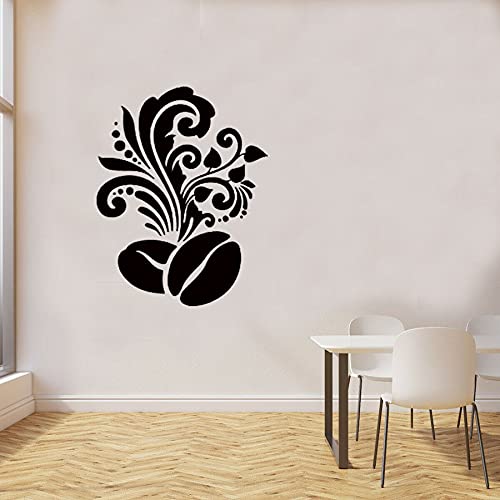Grano de café con estampado floral Etiqueta de la pared de la cocina Cafetería Tienda Diseño de interiores Arte Mural Decoración para el hogar Vinilo Tatuajes de pared Póster A7 58x43cm