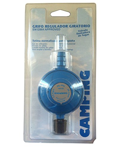 Grifo regulador de gas con cabezal giratorio con presión de salida 28 (gr/cm^2) para botella azul tipo camping