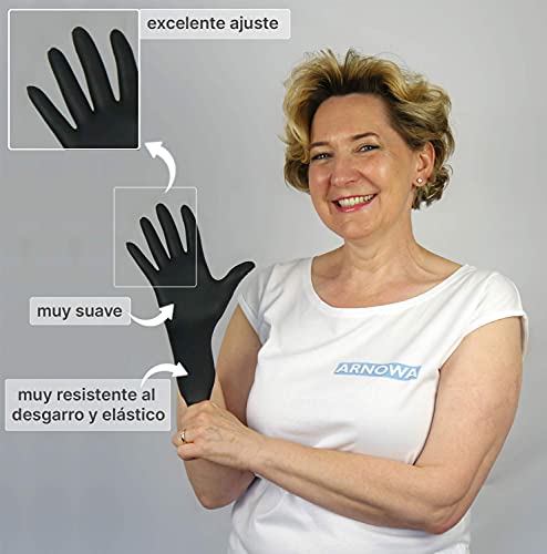Guantes desechables ARNOMED negros, guantes de nitrilo M, 100 unidades/caja, sin polvo y sin látex, guantes desechables, guantes disponibles en talla S, M, L y XL