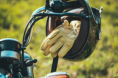 Guantes Vintage de Cuero con Kevlar para Moto Amarillo Mostaza † THROTTLESNAKE - PIT VIPER † Mustard Yellow Old School Motorcycle Leather & Kevlar Racing Gloves (M)