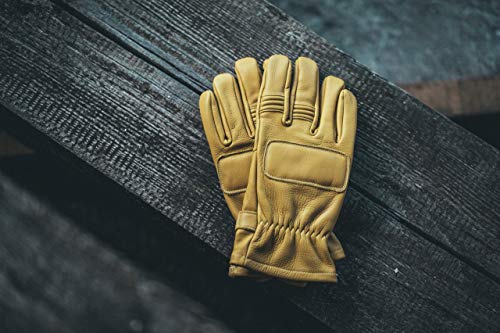 Guantes Vintage de Cuero con Kevlar para Moto Amarillo Mostaza † THROTTLESNAKE - PIT VIPER † Mustard Yellow Old School Motorcycle Leather & Kevlar Racing Gloves (M)