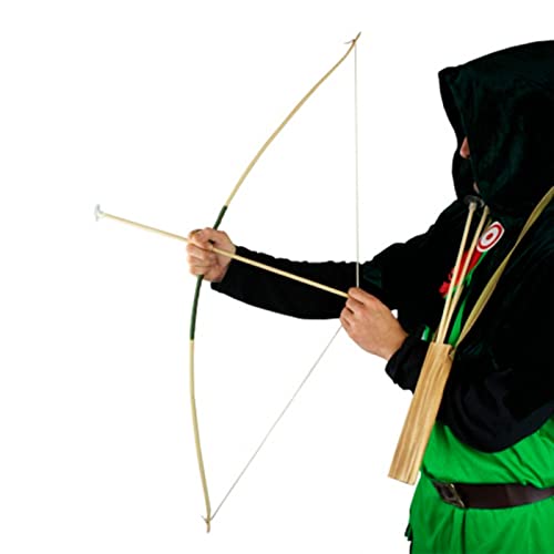 Guirca - Arco con Flechas de 104 cm, Arco de Madera con Cuerda para Disfraz de Indio con carcaj para Colgar y 3 Flechas con Ventosa, Fiestas, carnavales