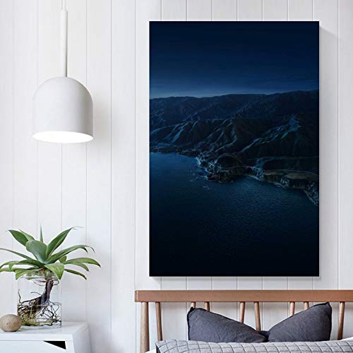 GUKEY Póster decorativo de paisaje de las montañas del mar Costa de la Montaña del Mar Póster de la pared de la sala de estar o dormitorio, 50 x 75 cm