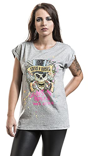 Guns N' Roses Top Hat Splatter Mujer Camiseta Gris/Melé XL, 90% Algodón, 10% Viscosa, Regular