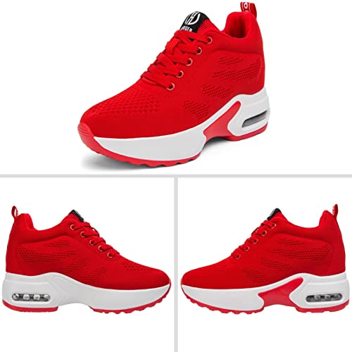 GURGER Cuña Zapatillas Mujer Wedge Zapatillas de Deporte Plataforma Sneakers Cuña Tacón Oculto 7CM Rojo 39 EU