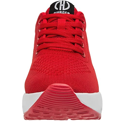 GURGER Cuña Zapatillas Mujer Wedge Zapatillas de Deporte Plataforma Sneakers Cuña Tacón Oculto 7CM Rojo 39 EU