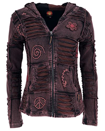 Guru-Shop Goa Patchwork - Chaqueta con capucha para mujer, algodón, estilo bohemio marrón oscuro M