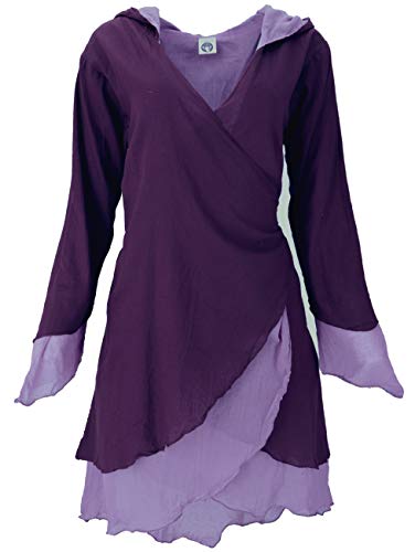 GURU SHOP Túnica con capucha en punta para mujer, de algodón, blusas y túnica, ropa alternativa Plum/lila. L - XL