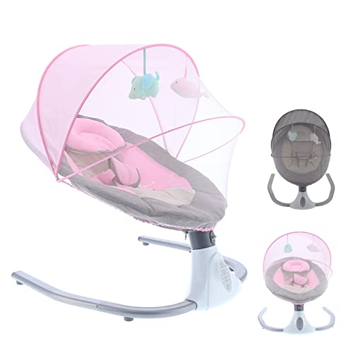 Hamaca Eléctrica para Bebé, Columpio para Bebé Tumbona para Bebé USB Cuna Eléctrica para Bebé con Control Remoto Y Bluetooth con 4 Funciones de Temporización Inteligente Y 4 Tipos de(rosado)