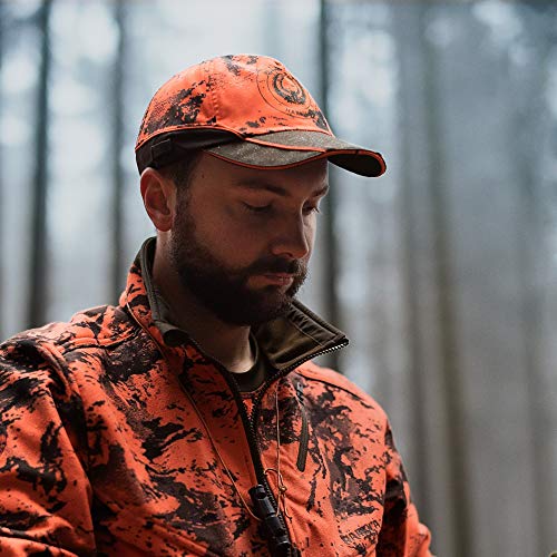 Härkila Gorra de caza Wildboar Pro AXIS MSP® Orange Blaze con luz LED integrada – Gorra de caza con solapa de rotura – Resistente al agua para cazar a presión