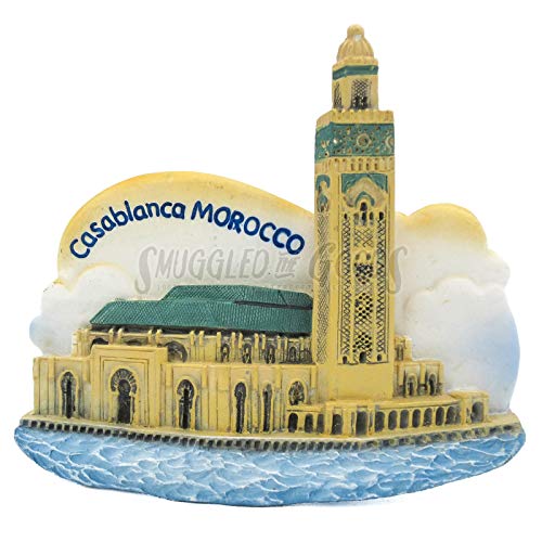 Hassan II Mosque Casablanca 3D Pintado a mano Imán de resina Nevera Jardín Majorelle Palacio de Bahía Koutoubia Mezquita Marrakesh Garganta de Todgha Toubkal Mar Mediterráneo Naranja Marruecos