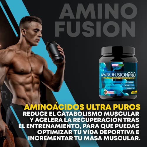 Healthy Fusion Aminofusion PRO, BCAAs, glutamina, vitamina B6, BCAA puros, Suplemento para deportistas, Aumenta tu masa muscular, Retrasa fatiga y acelera la recuperación, Sabor Sandía, 30 dosis