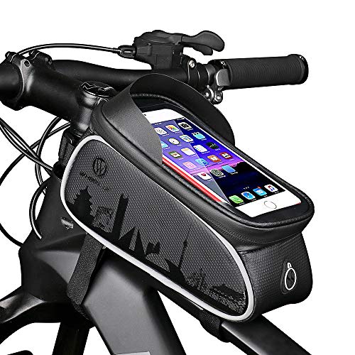 HEKIWAY Bike Frame Bag Impermeable bicicleta Bolsa para bicicleta Bolsa de almacenamiento de gran capacidad con orificio para auriculares para cualquier teléfono inteligente de menos de 7 pulgadas