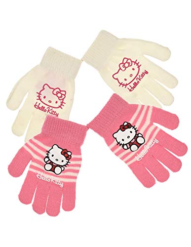 Hello kitty Lote de 2 pares de guantes para niña 3 colores TU (4 a 8 años), crudo y rosa, Talla única