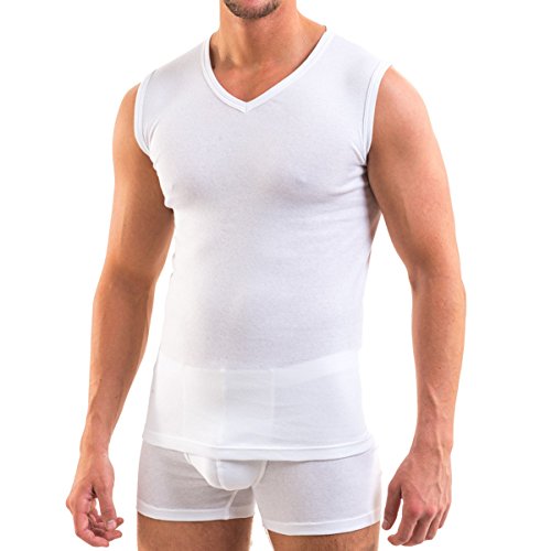 Hermko 3050 - Camiseta sin mangas, 3 unidades, para hombre, de pico (más colores), ropa, hombre, color Weiß, tamaño EU 4X-Large