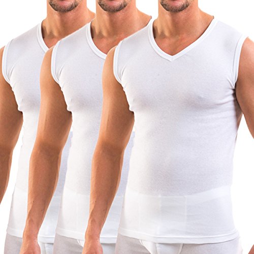 Hermko 3050 - Camiseta sin mangas, 3 unidades, para hombre, de pico (más colores), ropa, hombre, color Weiß, tamaño EU 4X-Large