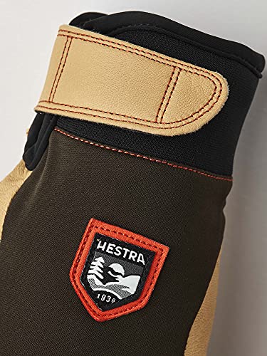 Hestra Ergo Grip Active - Guantes duraderos para exteriores de 5 dedos para senderismo, kayak y correr - Bosque Oscuro/Marrón Natural - 6