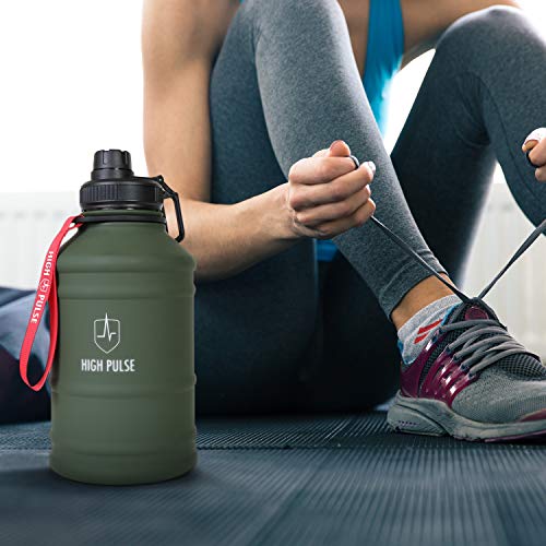 High Pulse® Botella de Agua XXL de acero inoxidable con accesorio para beber + tapa (2,2 l) - botella a prueba de fugas para su entrenamiento de fitness y fuerza - 100% libre de BPA