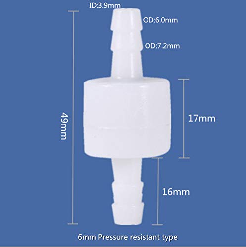 Hilitand Válvula antiretorno de plástico de 6 mm, una válvula antidevolución para agua, combustible, líquido y aire (6 mm)
