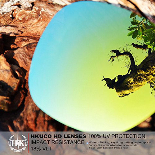 HKUCO Plus Mens Replacement Lenses For Oakley Jupiter Squared Blue/24K Gold/Emerald Green Sunglasses