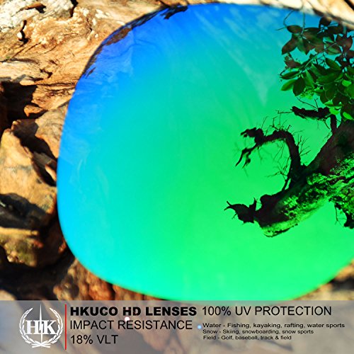 HKUCO Plus Mens Replacement Lenses For Oakley Jupiter Squared Blue/24K Gold/Emerald Green Sunglasses