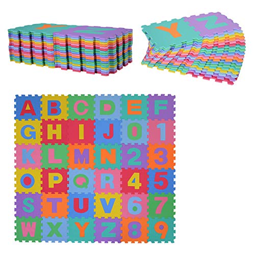 HOMCOM Alfombra Puzzle Infantil 36 Piezas de 31x31cm Números del 0 al 9 y 26 Letras Alfabeto Goma Espuma Alfombrilla de Juego para Bebés y Niños de 3,24㎡