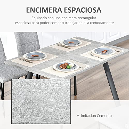 HOMCOM Mesa de Comedor Rectangular Mesa de Cocina Salón Moderna con Patas de Metal y Almohadillas Ajustables 120x80x76 cm Gris