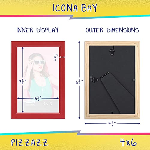 Icona Bay - Marcos para Fotos de 6 x 4, Marco de Madera Maciza de Color para Fotos, colección Pizzazz (Rojo, 1 Paquete)