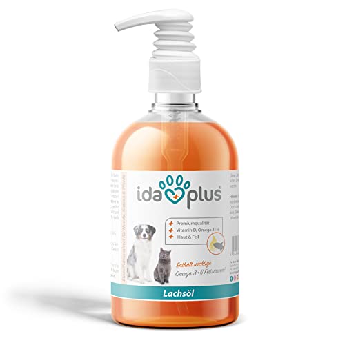Ida Plus - Aceite de salmón Premium en Calidad alimentaria para Animales - Botella con dispensador de 500 ml - para Perros, Gatos y Caballos - con ácidos grasos Omega 3 y 6