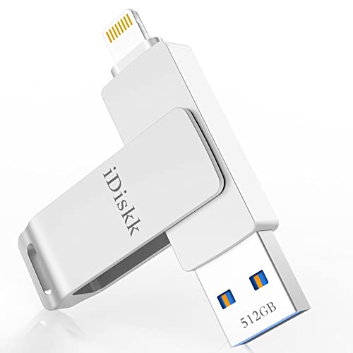 iDiskk Pendrive para iPhone iPad 512 GB, Profesional Memoria USB Photo Stick Flash Drive Expansión para iOS Macbook y laptops [Certificación MFi]