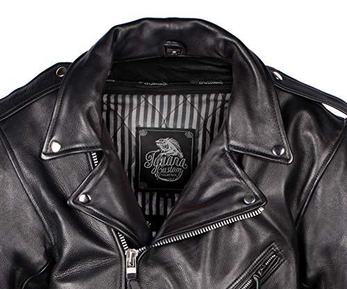IGUANA CUSTOM - Chaqueta de moto de piel para hombre de estilo rockero CRUZADA de cuero de primera calidad, con protecciones y forro térmico desmontable. (2XL)