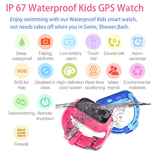 Impermeable GPS Smartwatch para Niños, Reloj inteligente Phone con GPS LBS Tracker SOS Chat de voz Cámara Despertador Podómetro Juego Cálculo para Regalos Estudiantes Compatible con iOS Android, Rosa