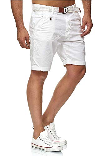 Indicode Conor - Pantalones cortos chinos para hombre, con cinturón, 100% algodón, bermudas de corte regular blanco roto L