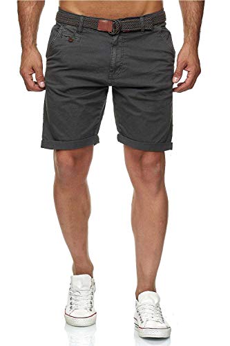 Indicode Conor - Pantalones cortos chinos para hombre, con cinturón, 100% algodón, bermudas de corte regular gris L