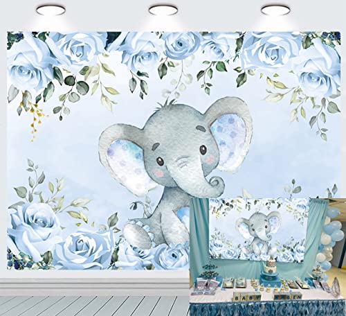 INRUI Elefante azul fotografía fondo lindo elefante bebé ducha floral elefante cumpleaños cumpleaños para niño decoración 7x5FT
