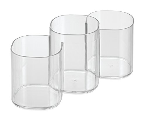 InterDesign Clarity Organizador de maquillaje, caja con compartimentos redondos en plástico, portalápices triple, transparente