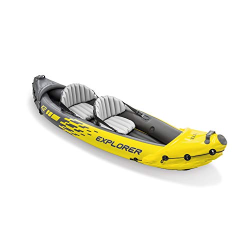 Intex Explorer K2 Kayak, Kayak Hinchable de 2 Personas Set con remos de Aluminio y Bomba de Aire de Salida de Alta