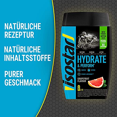 Isostar Hydrate & Perform Iso Drink - 400 g de bebida isotónica en polvo - polvo de electrolitos para apoyar el rendimiento deportivo - 2 x pomelo + botella de 0.5 litros