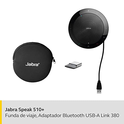 Jabra Speak 510+ - Altavoz Portátil para Conferencias con USB y Adaptador Bluetooth - Certificado por Microsoft - Compatible con PC, Smartphones y Tabletas