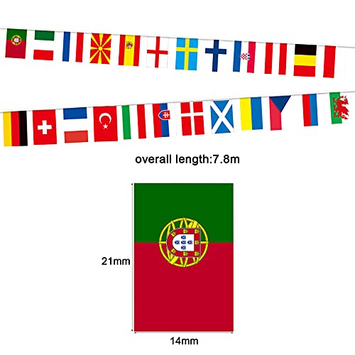 JeoPoom Banderas de Mundo, Banderitas Internacionales, 24 Participantes Banderas de La Eurocopa 2021, Decoración Guirnalda de Banderas para Bar Fiesta Jardin(14 cm x 21 cm)