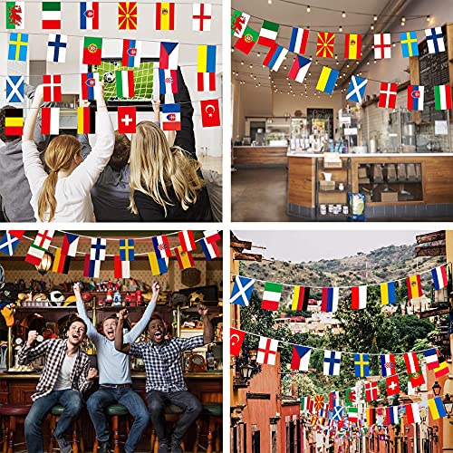 JeoPoom Banderas de Mundo, Banderitas Internacionales, 24 Participantes Banderas de La Eurocopa 2021, Decoración Guirnalda de Banderas para Bar Fiesta Jardin(14 cm x 21 cm)