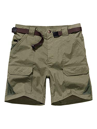 Jessie Kidden Pantalones cortos de senderismo elásticos para mujer al aire libre de secado rápido cintura elástica casual por encima de la rodilla media pantalones #2133-Khaki-32