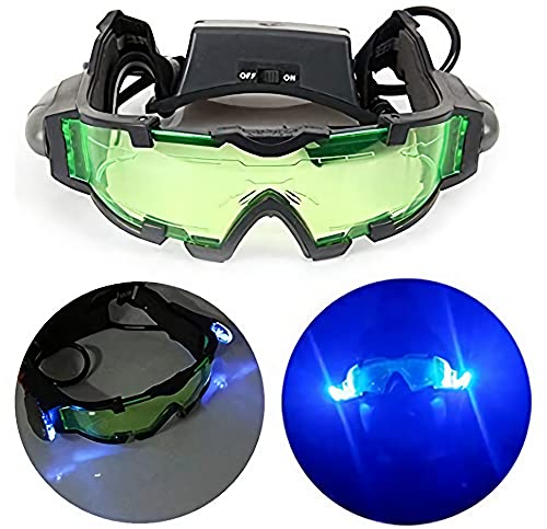 JIAXIN Gafas de Vision Nocturna con LED Azul a Prueba de Agua Iluminar/Ajustable/Antivaho Negro Acampar/Senderismo, Juegos Infantiles