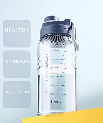 Jingyukj-Botella de Agua Deportiva,1.5L Water Bottle,Botella de filtro con indicador de mililitros,botella de plástico,Para Athletic,Gimnasio, Oficina,Botella para te,Reutilizable Botella agua