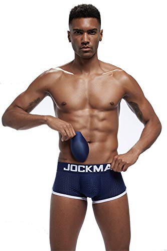 JOCKMAIL Ropa Interior para Hombre Sexy Boxer Transpirable para Hombre con Almohadilla Cadera hasta los Boxeadores de los Hombres (M, Azul Marino)