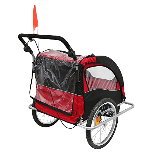 Jogger - Remolque Bicicleta convertible para 2 niños, 2 en 155 x 88 x 108 cm, giratoria, 360°, para 2 niños, con amortiguador, transporte y silla de paseo en 155 x 88 x 108 cm