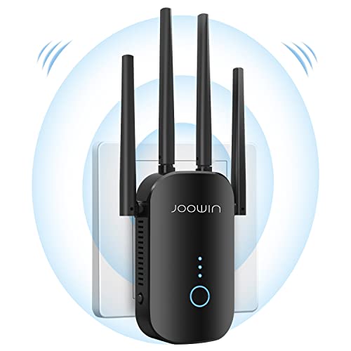 JOOWIN Repetidor WiFi 1200Mbps Extensor WiFi Banda Dual 2.4GHz y 5GHz Inalámbrico Amplificador Señal WiFi con 4 Antenas, Puerto Ethernet, Modo Ap/Repetidores/Router/Bridge