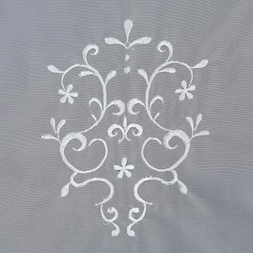 Joyswahl Visillo de gasa con borla bordada, diseño de flores, cortina corta con cordón, 40 x 60 cm, color blanco, 1 unidad