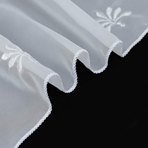 Joyswahl Visillo de gasa con borla bordada, diseño de flores, cortina corta con cordón, 40 x 60 cm, color blanco, 1 unidad